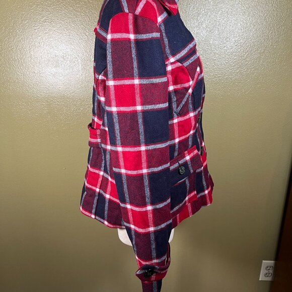 American Eagle Plaid Jacket Red Blue White Button Front Wool Coat Womens Size L - Picture 6 of 14